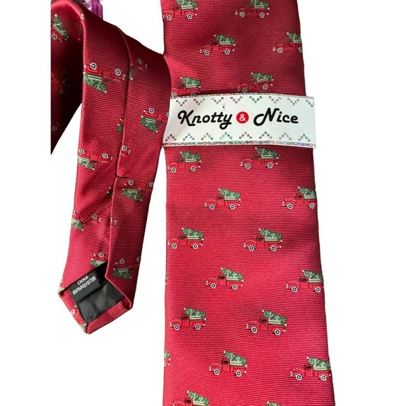 Knotty and Nice Christmas Tie Red Truck and Tree OS Red Christmas Polyester - Picture 11 of 16